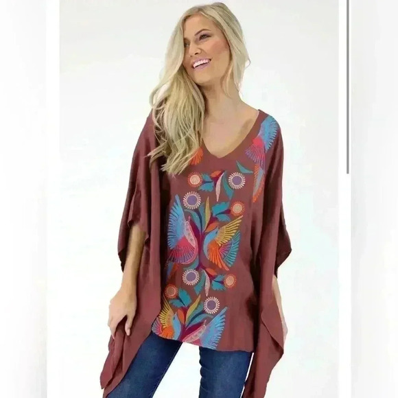 Judith March METALLIC BOHO BIRD TUNIC Like New - Picture 1 of 7